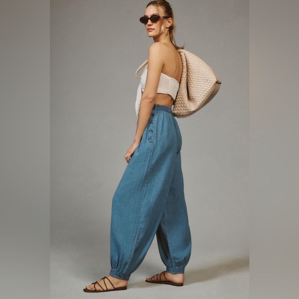 Anthropologie Teal Blue High-Waist Harem Joggers